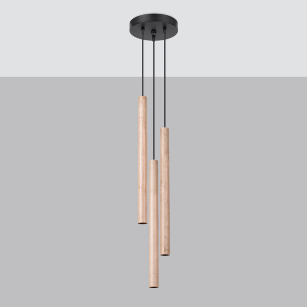 Potrójna wisząca lampa Pastelo SL.1268 tubka drewniana czarna