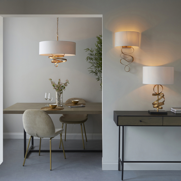 Lampa wisząca z abażurem L&-195268 Light& serpentyna hampton złota ecru