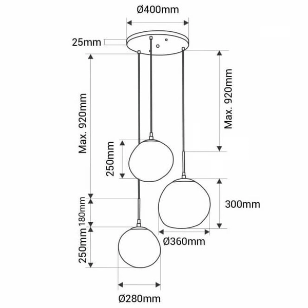 Wisząca lampa Sfero ABR-Z3G-E27 Abruzzo kaskadowa bańki złota
