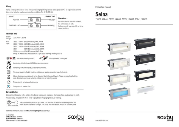 Zewnętrzna lampa Seina 78637 Saxby LED 3.5W 4000K elewacyjna IP44 srebrna