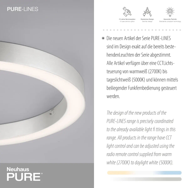 Lampa sufitowa sterowana pilotem PURE-LINES srebrna 6309-95 1xLED 30W 2700-5000K