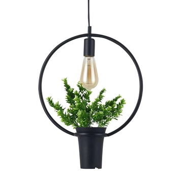 Dekoracyjna LAMPA wisząca 313850 okrągła OPRAWA metalowa ramka ZWIS doniczka na kwiat czarna