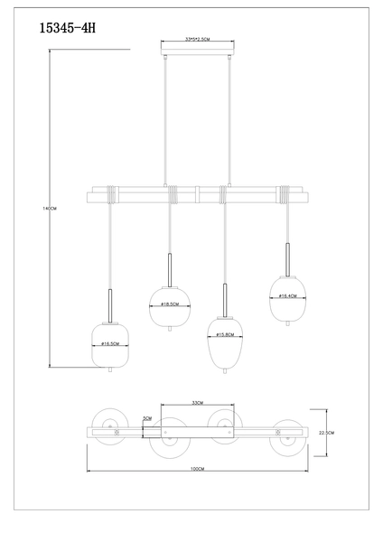 Lampa wisząca Blacky 15345-4H drewniana belka przydymiona