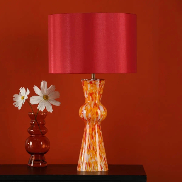 Nocna lampa z abażurem Rheneas  RHE4225 tkaninowa czerwony