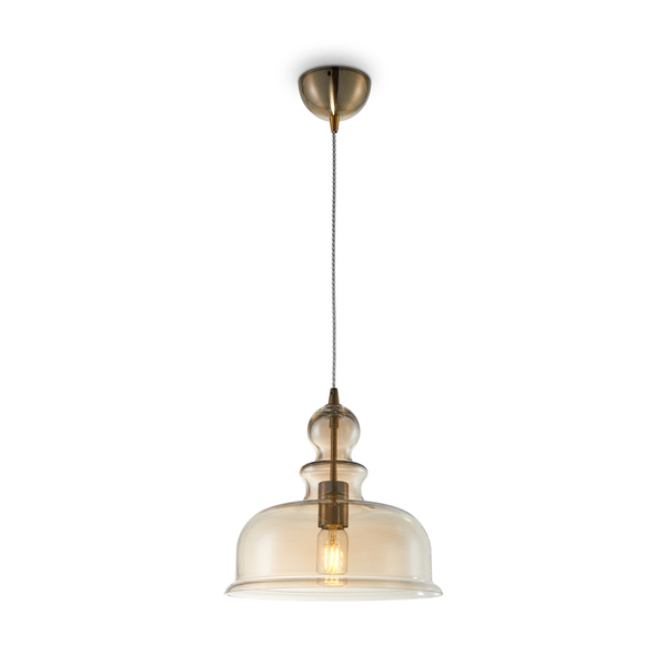 Lampa wisząca Ton P001PL-01BZ szklany klosz bursztynowa