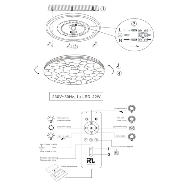 Plafon nasufitowy RGB do salonu Tiger R67131100 LED 22W 2700-6000K biały