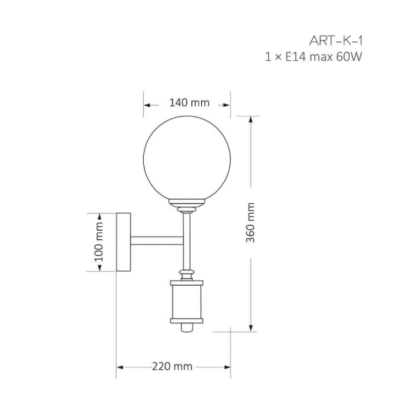 Kulista lampa ścienna Artu Glass ART-K-1 (Z) G kula biała mosiądz