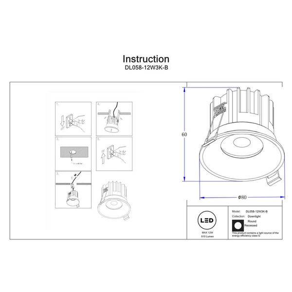 Wpuszczana lampa Round DL058-12W3K-B Maytoni LED 12W 3000K okrągła czarna