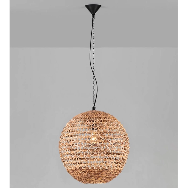 Okrągła lampa wisząca GUARDIA LE44576 ball kula naturalna czarna