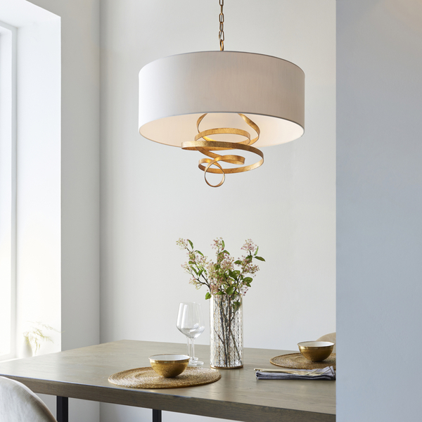 Lampa wisząca z abażurem L&-195268 Light& serpentyna hampton złota ecru