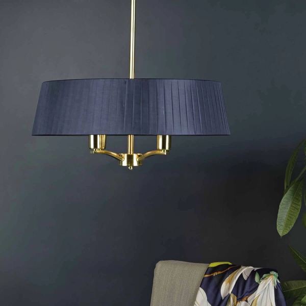 Żyrandol z abażurem Cristin CRI0423 Dar Lighting vintage mosiądz granatowy