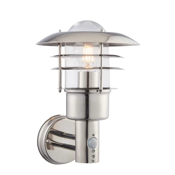 Zewnętrzna lampa ścienna Dexter 74702 IP44 czujnik srebrny przezroczysty
