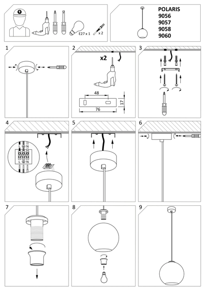 Lampa wisząca miedziana Polaris 9058 loftowy zwis szklany do holu