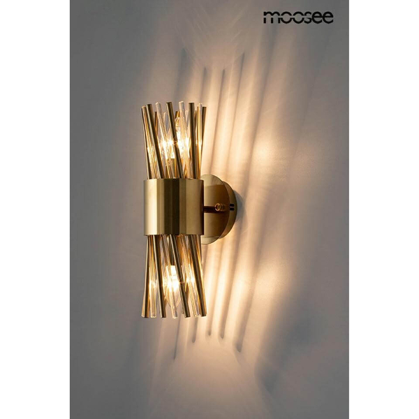 Szklana lampa na ścianę Lorenzo MSE010100338 Moosee metalowa kryształowa złota