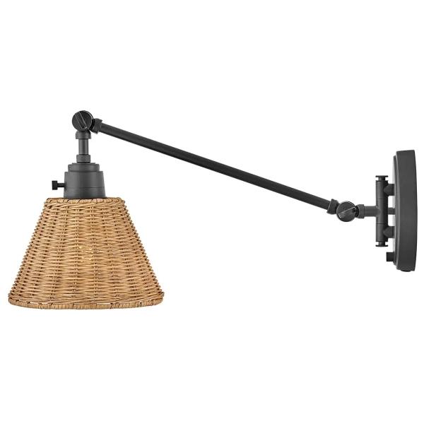 Naścienna lampa na wysięgniku Arti HK-ARTI-1W-BK-NR rattan drewniana czarna