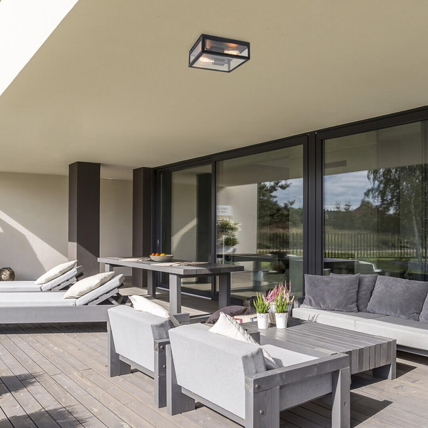 Kwadratowa lampa sufitowa na taras Zaton 7070 szklana IP23 czarna