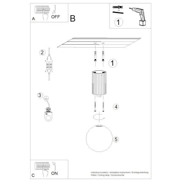 Kulista lampa sufitowa HALO SL.1713 okrągła szklana biała czarna