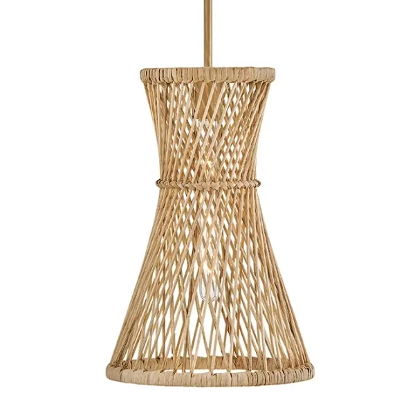 Rattanowa wisząca lampa Twyla QN-TWYLA-1P-BNG ażurowa złota