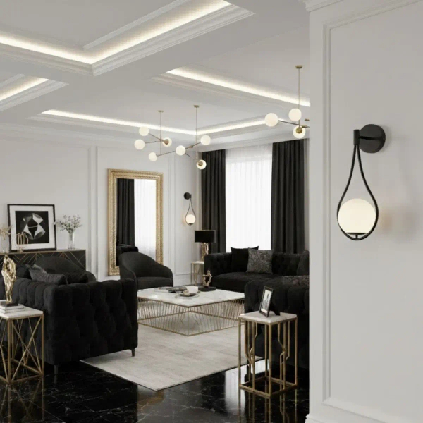 Kinkiet ścienny art deco DROP ST-F079 biały czarny szklany metalowy G9 klosz do sypialni