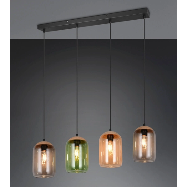 Lampa wisząca na listwie CORK 364600417 owalna szklana czarny multikolor