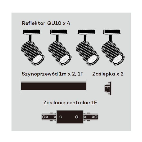 1-fazowy system szynowy Tokio LP-787 SET 1F BK tuby z regulacją czarny