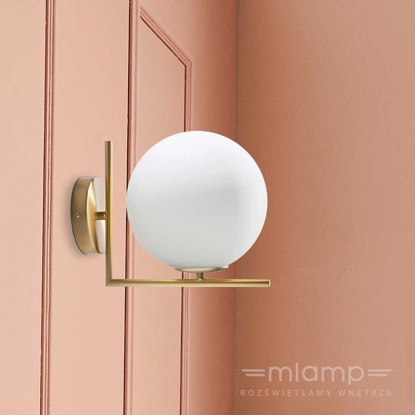 Kinkiet LAMPA ścienna CONDI MBM-7475/1-G MDECO modernistyczna OPRAWA szklana kula ball mosiądz biała