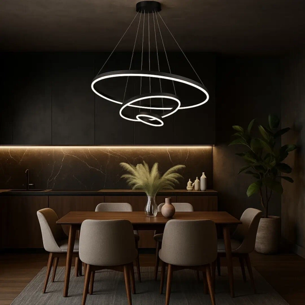 Ledowy żyrandol wiszący Isaure 72306 LED 100W 3000-6500K ringi czarny