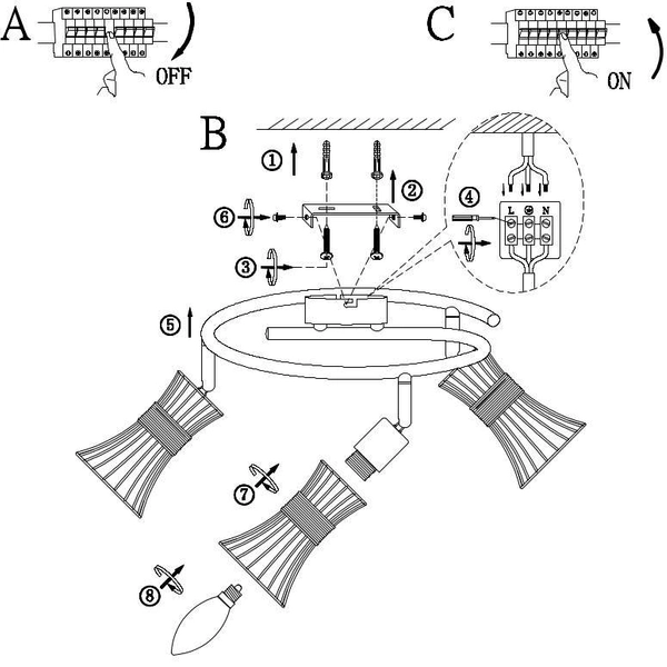 LAMPA sufitowa PURRA 54814-3 Globo metalowa OPRAWA plafon rustykalne klatki druciane czarne złote