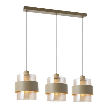 Żebrowana lampa wisząca do jadalni Valentino ML2239 potrójna beżowa