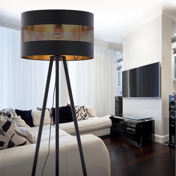 Stojąca lampa na trójnogu Tago 5053 TK Lighting ażurowa czarna złota