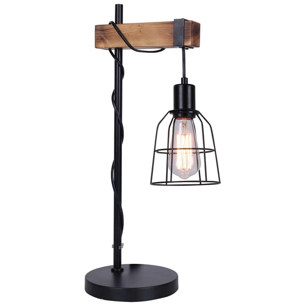 Biurkowa LAMPKA retro PONTE TB-4290-1 Italux stojąca LAMPA stołowa industrialna klatka drewno czarna