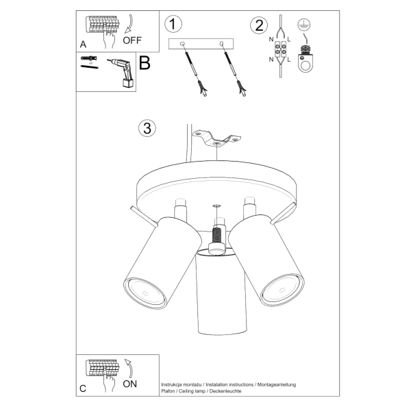 Potrójna lampa sufitowa RING SL.1497 regulowane tubki beżowe