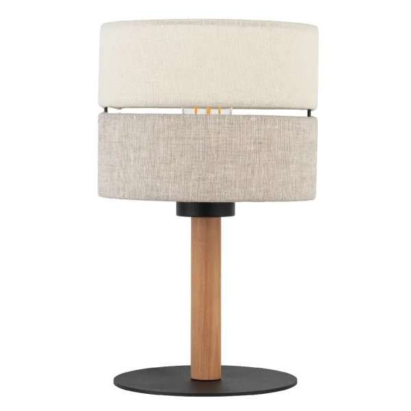 Stołowa nocna lampka Eco 5596 lniany abażur sosna beżowy czarny