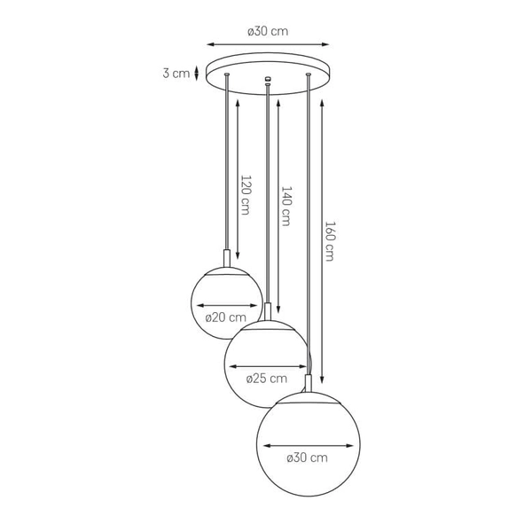Potrójna lampa wisząca ALUR 11144320 Kaspa szklane kule białe czarne