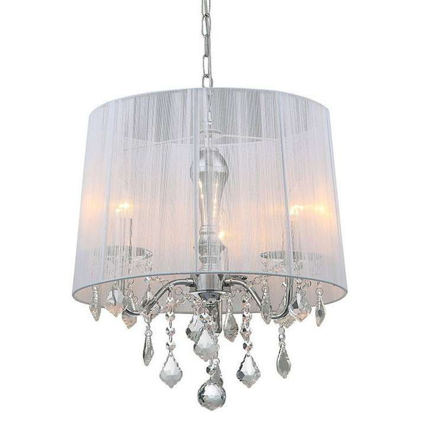 LAMPA wisząca CORNELIA MDM-2572/3 W Italux glamour OPRAWA abażurowa ZWIS z kryształkami organza mgiełka biała