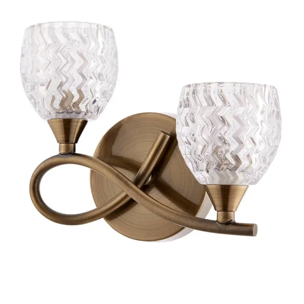 Podwójna lampa ścienna Boyer BOYER-2WBAB-L szklana mosiądz przezroczysty