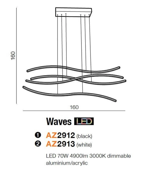 Designerska lampa wisząca Waves LED 70W do jadalni czarna