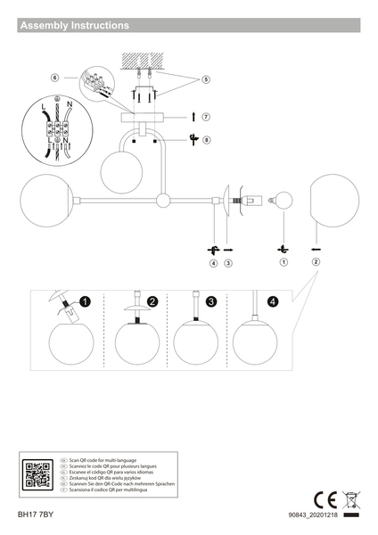 Sufitowa lampa molekuły L&-190843 Light& kule szklane mosiądz