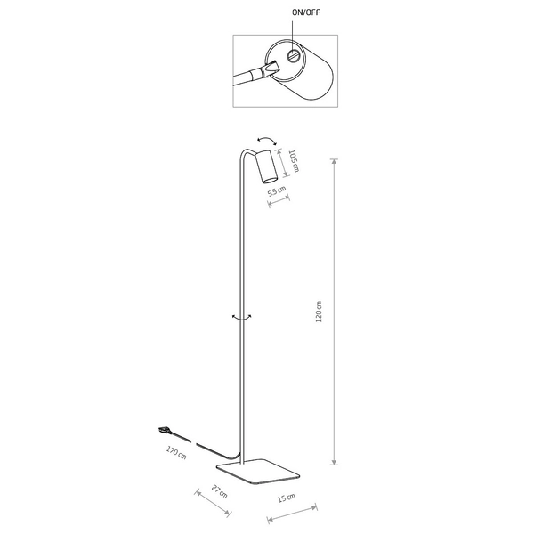 Podłogowa lampa gainetowa Mono 7714 ruchoma tuba stojąca biała
