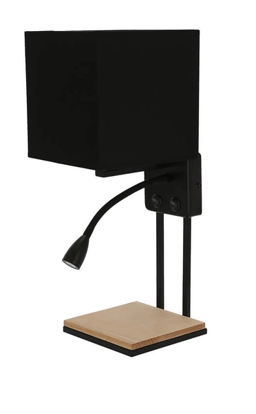 Hotelowy kinkiet z półką Theo LED 2W na peszlu czarny drewno