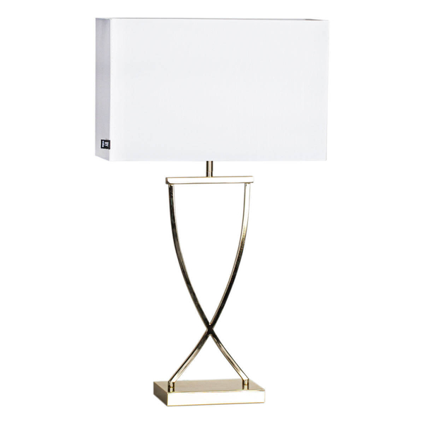 Gabinetowa lampa stołowa Omega metalowa biała złota stojąca