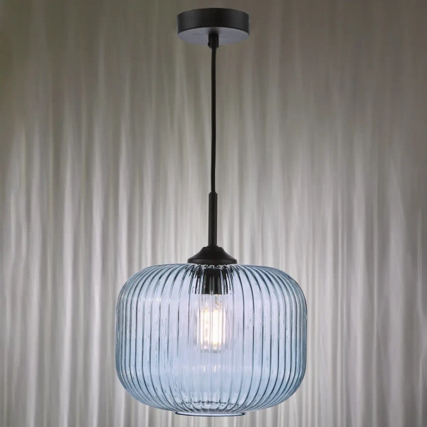 Szklana wisząca lampa Demarius DEM0123 do przedpokoju niebieska czarna