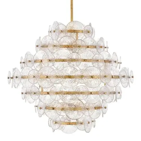 Szklany żyrandol do jadalni Rene QN-RENE-16P-DSB krążki mosiądz