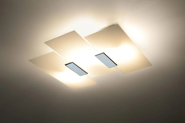 Plafon LAMPA sufitowa SL.0198 szklana OPRAWA prostokąty chrom biała
