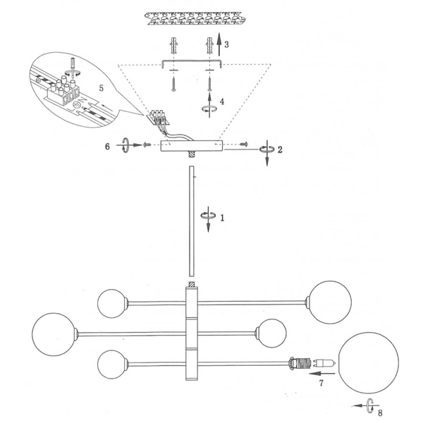 Loftowa LAMPA sufitowa DORADO LP-002/6P BK Light Prestige metalowa oprawa szklane kule plafon molekuły czarne białe