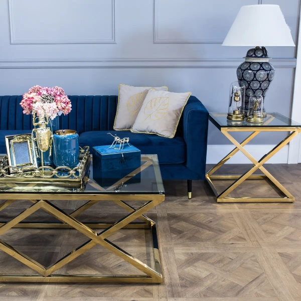 Stolik szklany New Yorker NY-ST1452AU Cosmolight złoty przezroczysty