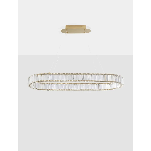Owalna lampa wisząca Bauta crystal LED 48W glamour złota