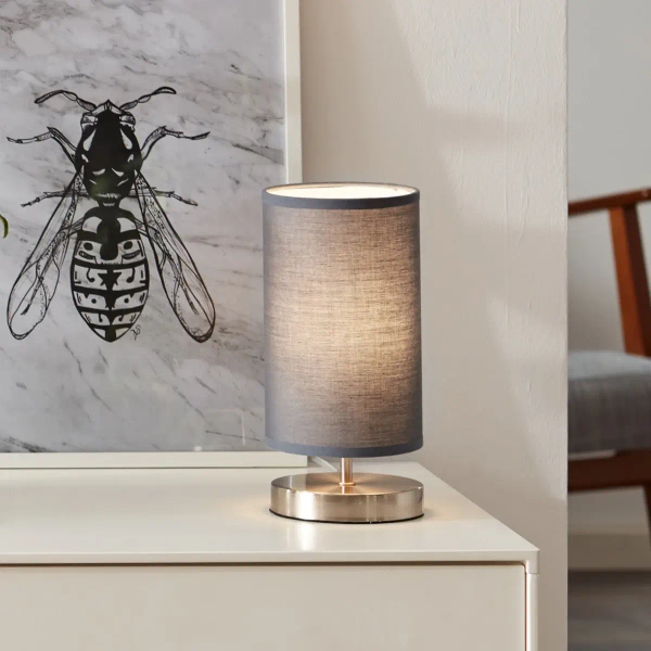 Stołowa lampka tuba Clarie 13247/22 tkaninowa szara srebrna