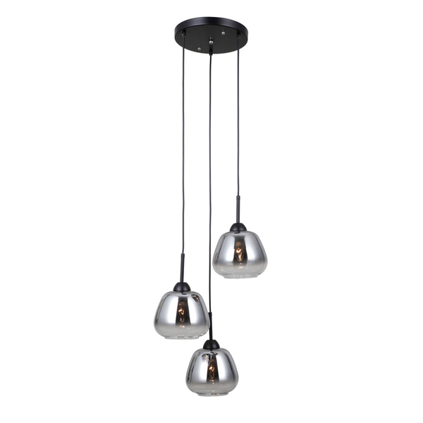 Potrójna lampa wisząca Felis PND-40824-3-BK szklana czarna przydymiona