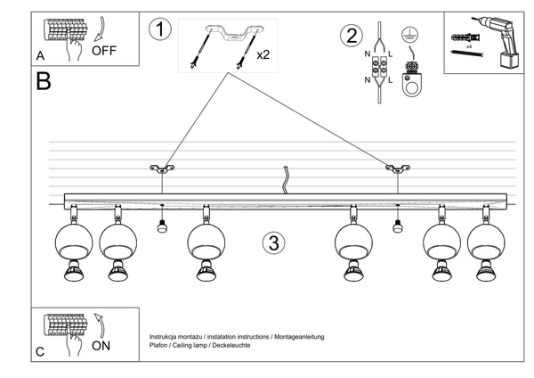 LAMPA sufitowa SL.0442 regulowana OPRAWA listwa SPOT reflektorki kule balls białe